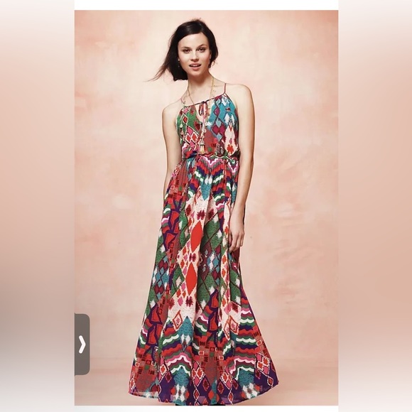 Anthropologie Maeve Tarana Maxi Dress 4 Multi Color Mixed Print Boho - Picture 1 of 5